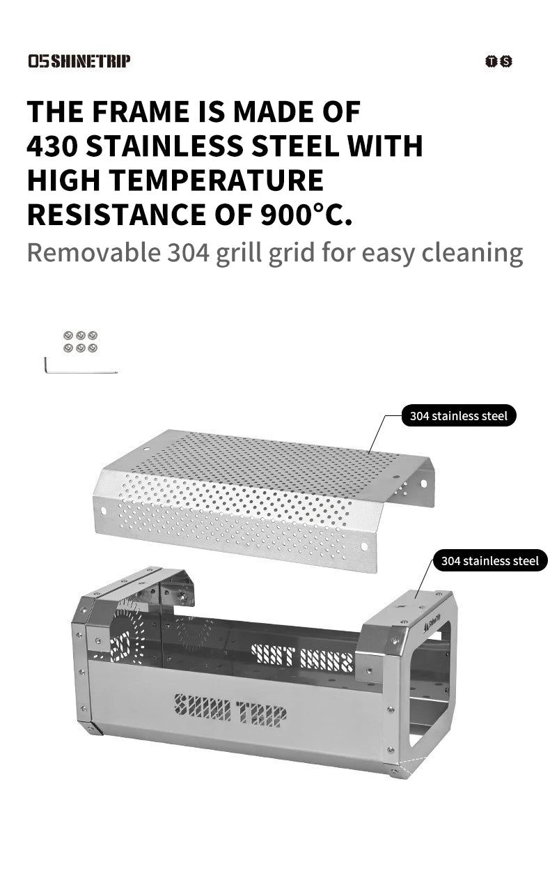 ShineTrip Camping Portable Stainless Steel Folding Table BBQ Heat Resistant Table Outdoor Honeycomb Tabletop Incinerator