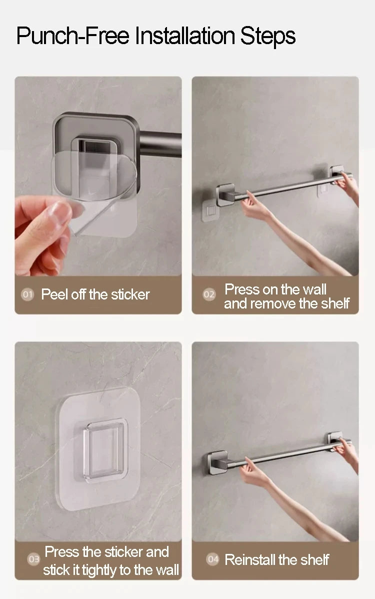 Wall Mounted Towel Holder Slipper Rack Bathroom Storage Rack Holder Without Drilling Bathroom Horizontal Bar Towel Rack