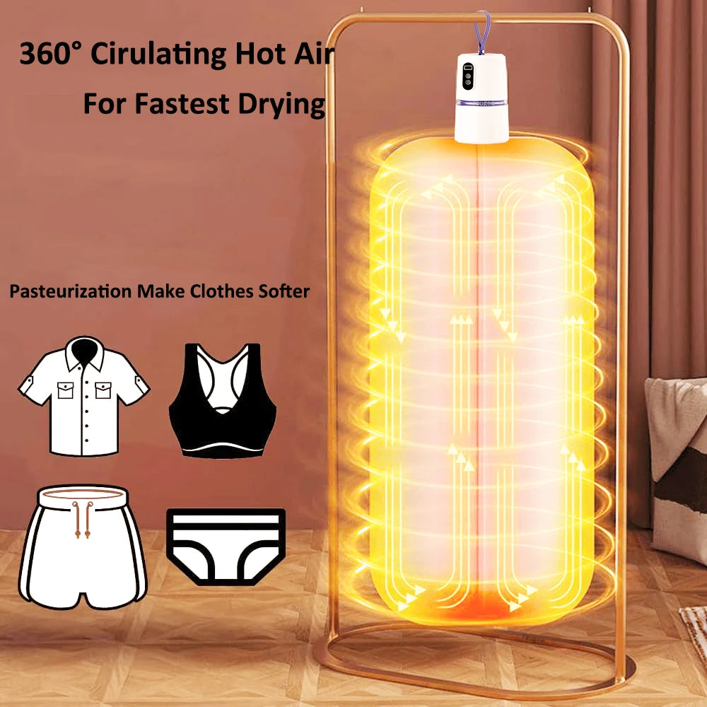 Pocket style mini dryer, silent integrated foldable dryer, household portable clothes dryer, business trip drying tool.