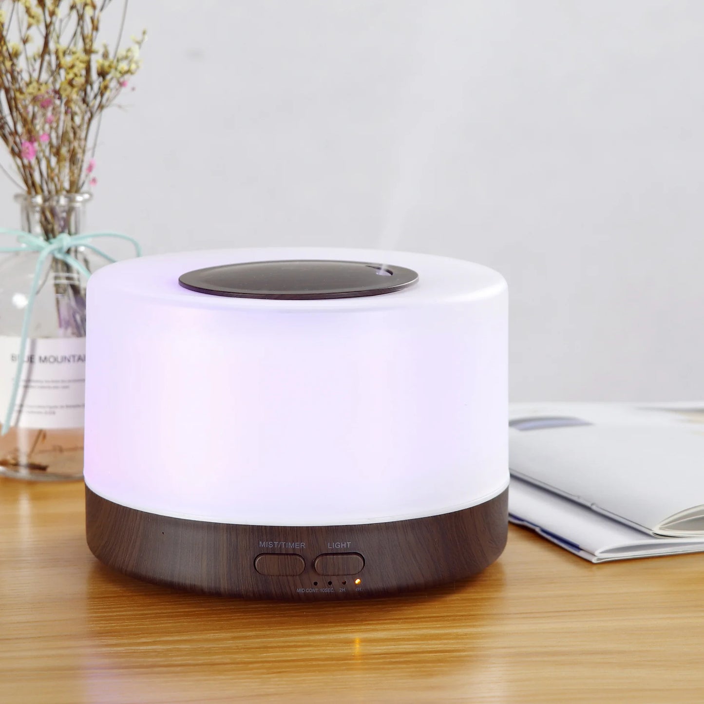 Diffuser For Home Smart Aromatherapy Diffuser 500ml Wood Design Ultrasonic Humidifier w/ Remote 7 LED Colors 6 Essential Oil