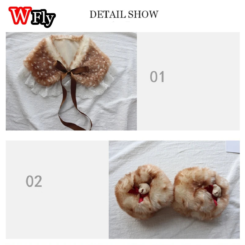 Subculture Y2K GIRL Spicy Girls Handmade Gothic Lolita Harajuku hairy Cute Deer Christmas decoration performance costume set
