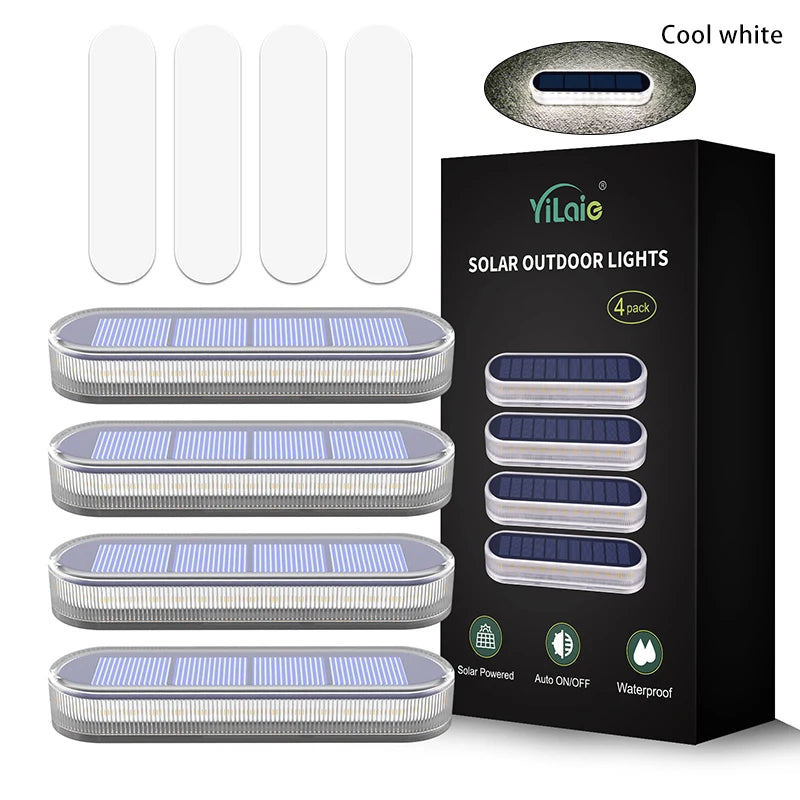 Solar Deck Lights 4 Counts Outdoor Step Lights Waterproof IP68 Led Solar Garden Lights for Stairs Fence Yard Patio Pathway