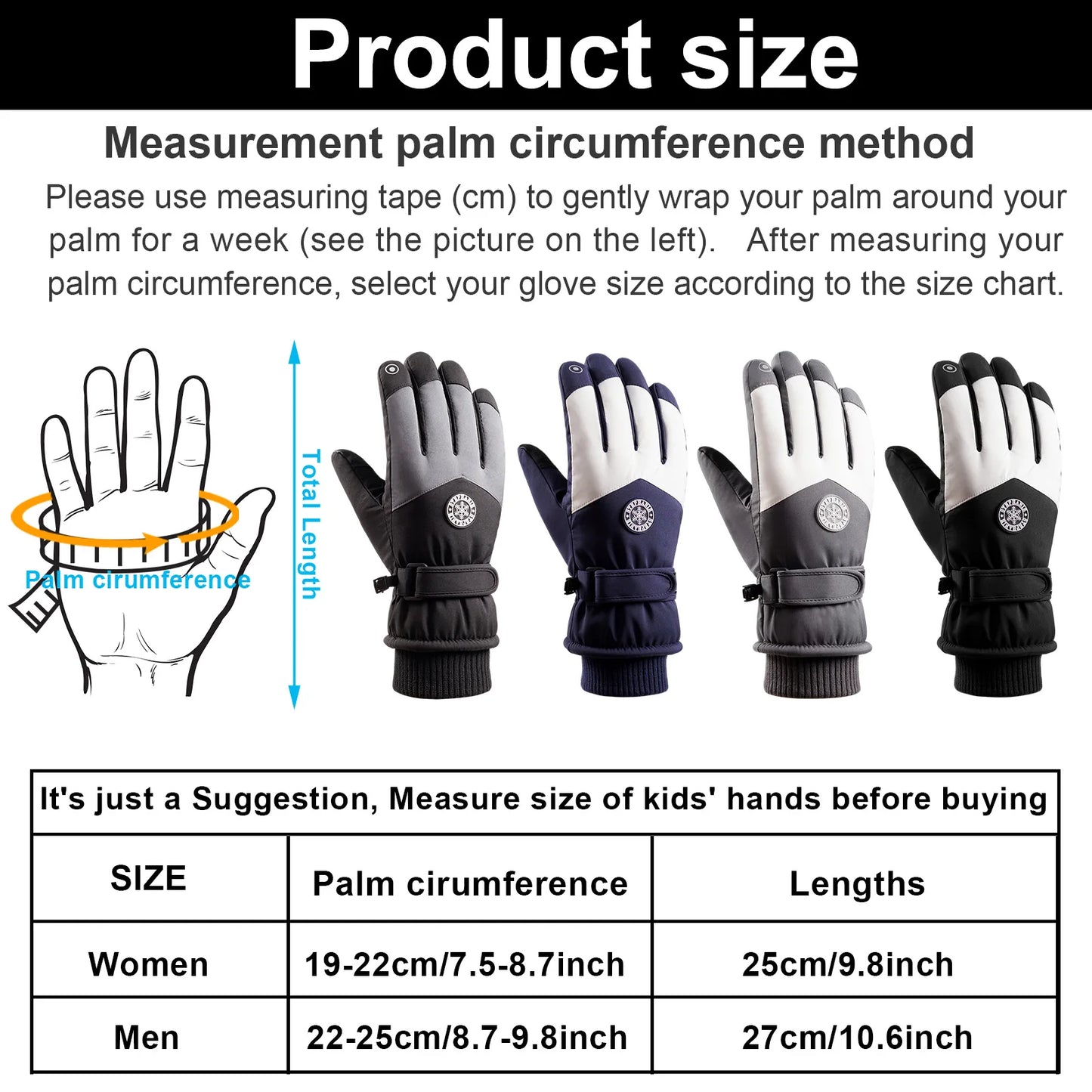 Waterproof Ski Gloves Thermal Touchscreen Snowboard Gloves Warm Winter Snow Gloves Windproof Bike Cycling Gloves Fits Men Wome