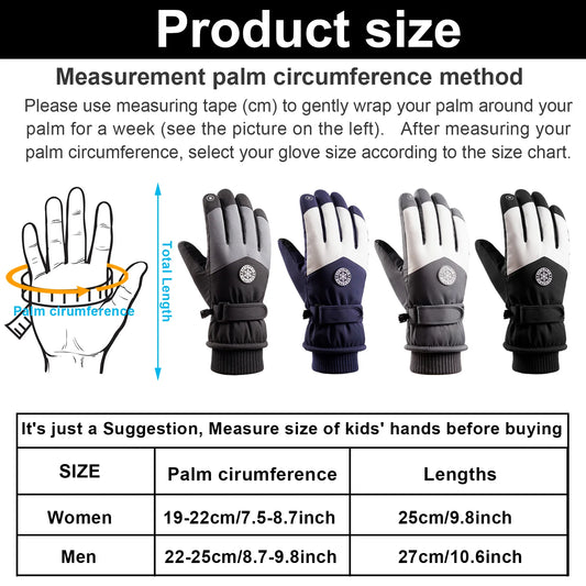 Waterproof Ski Gloves Thermal Touchscreen Snowboard Gloves Warm Winter Snow Gloves Windproof Bike Cycling Gloves Fits Men Wome