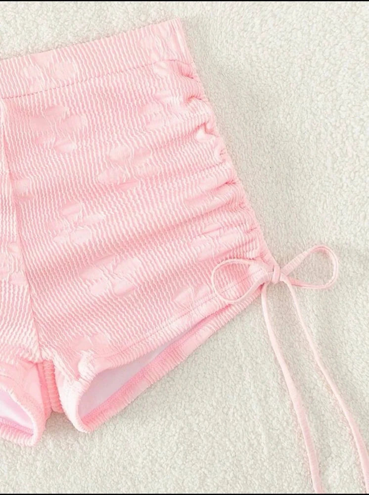 Special Fabric Neck Hanging Sexy Pink Swimsuit 2 Piece Set Halter Bikini Top Knot On The Edge Bikini Bottom 2025 Bathing Suit