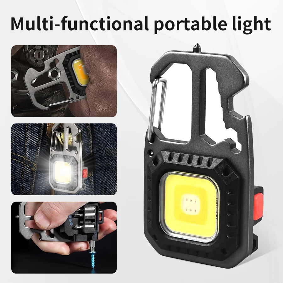 AmmToo Ultra Small Mini LED Light Rechargeable Keychain Light Outdoor Camping COB Work Light Portable Pocket Wrench Screwdriver