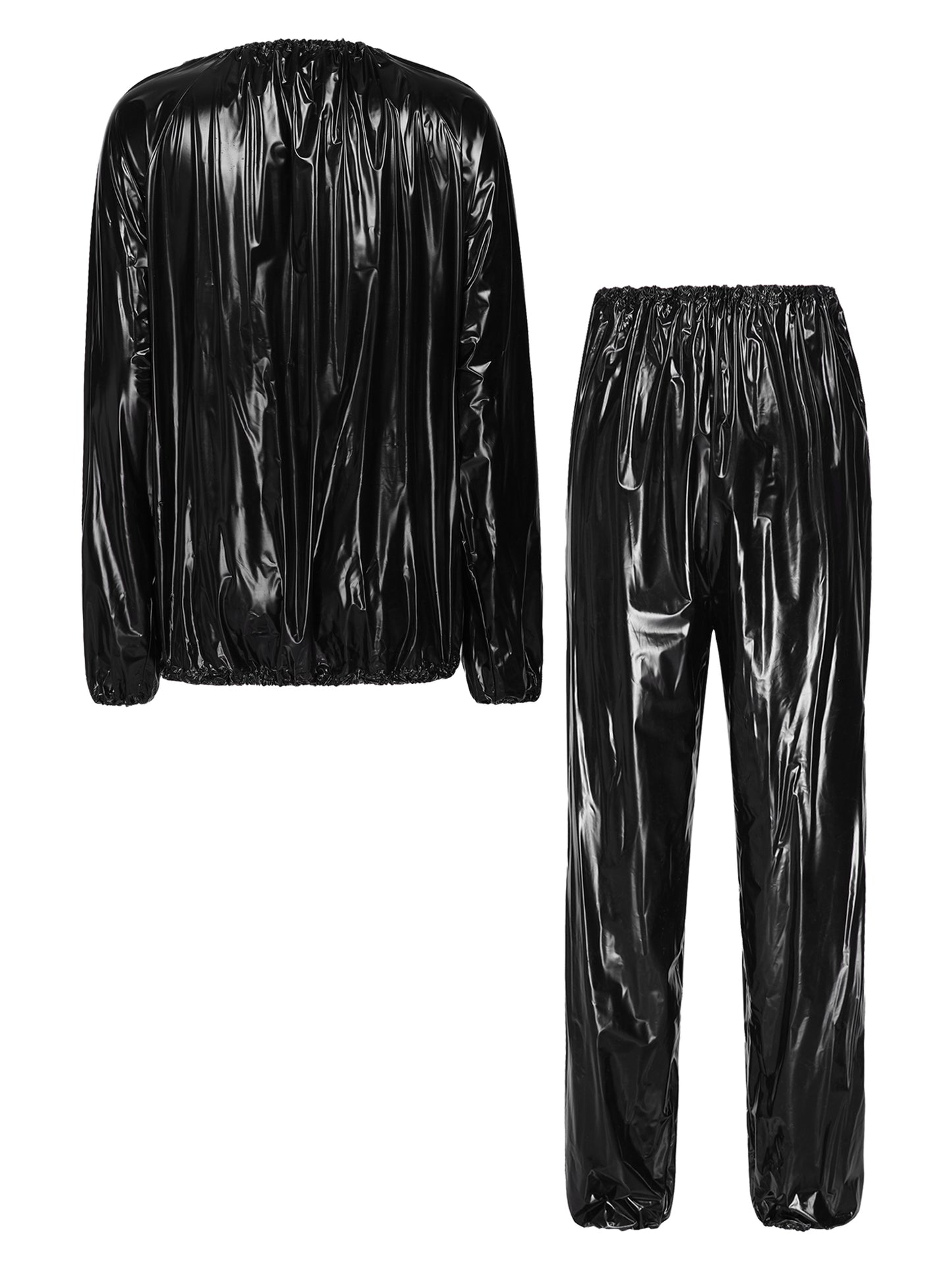 2Pcs Women Sauna Suit PVC Long Sleeve Elastic Cuff Top Pants Set Fitness Gym Workout Outfit Sweat Suits for Adults Clothes Sets