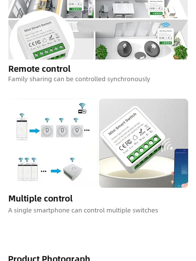 16A/20A Wifi Smart Switch DIY Smart Home Light Switches Module 2 Way Control Work with Tuya Smart Life Alexa Google Home Switch
