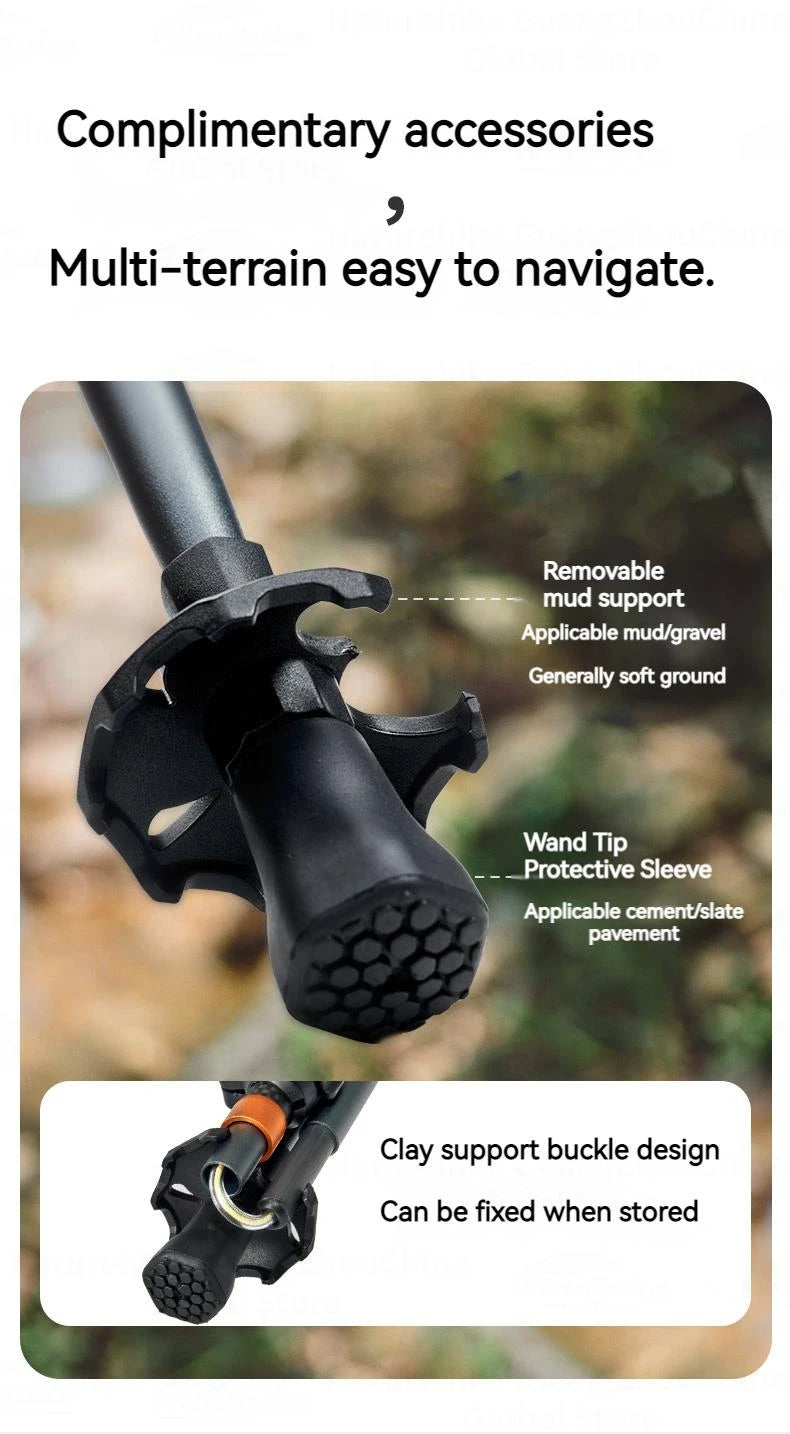Naturehike 5-Section Walking Stick Pole Carbon Fiber Aluminum Alloy Folding Teleskopic Ultralight Trekking Hiking Canes UL Pro