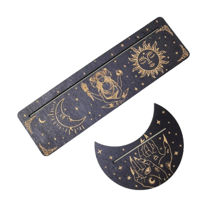 Wooden Tarot Card Stand Holder Moon Phases Altar Base Moon Shape And Rectangle Cards Holder For Witch Divination Tools