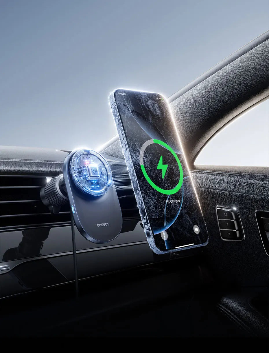 Baseus Qi2 15W Car Magnetic Wireless Charger For iPhone 16 15 14 Fast Charging For Samsung Xiaomi Car Phone Holder Cooling Fan