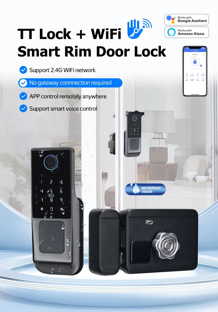 TTLock WIFI Version Built In Gateway Fingerprint Waterproof Outdoor Gate Passcode Rfid Card Keyless Smart Door Lock