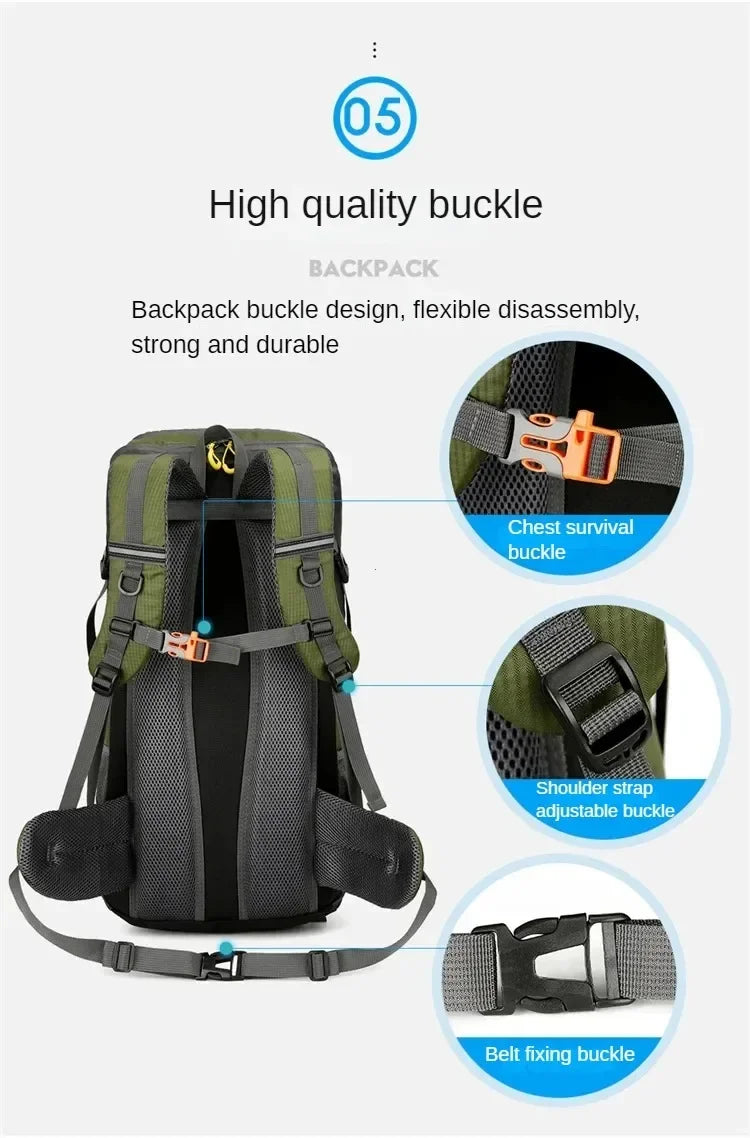 50L Travel Backpack Camping Bag For Men Large Hiking Bag Tourist Rucksack Waterproof Outdoor Sports Climbing Mountaineering Bag