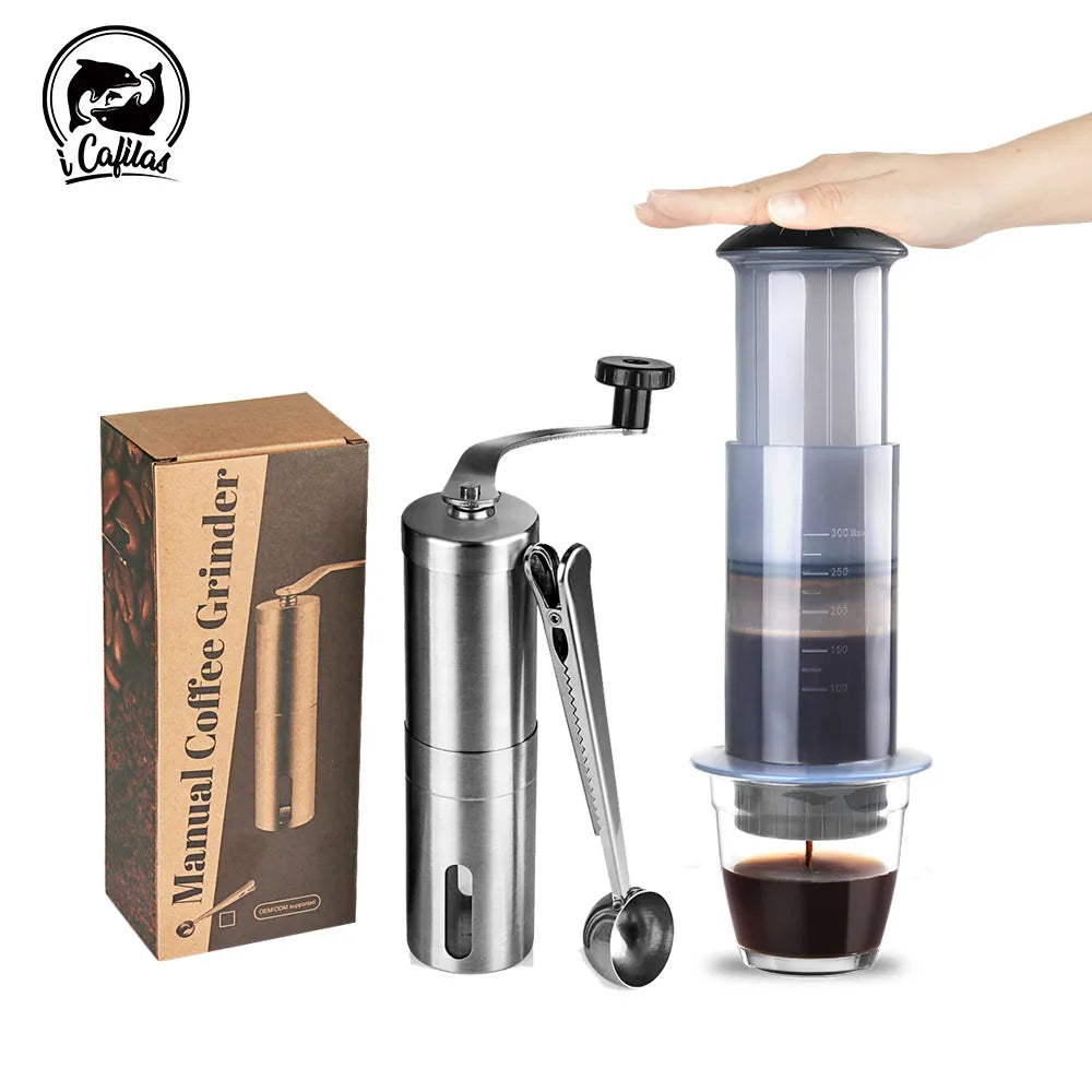 300ml AeroPress Machine Espresso Coffee Maker Portable Cafe French Press Coffee Pot With Filter Paper Kit Bar Set with Grinder