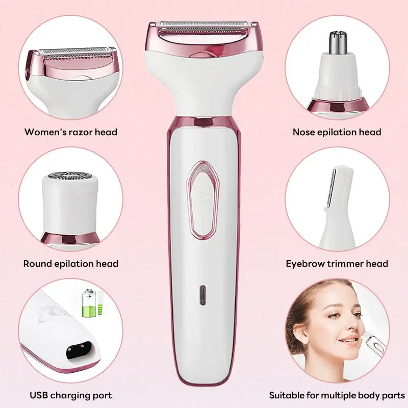 Women Hair Razor,4 In 1, Rechargeable, Face, Leg, Armpi,Bikini, Pubic.