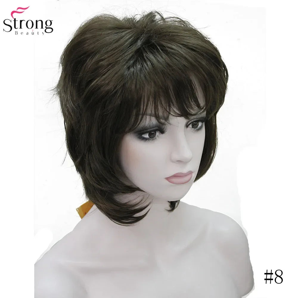 StrongBeauty Women Synthetic wig Short Hair Auburn/Blonde Natural wigs Capless Layered Hairstyles