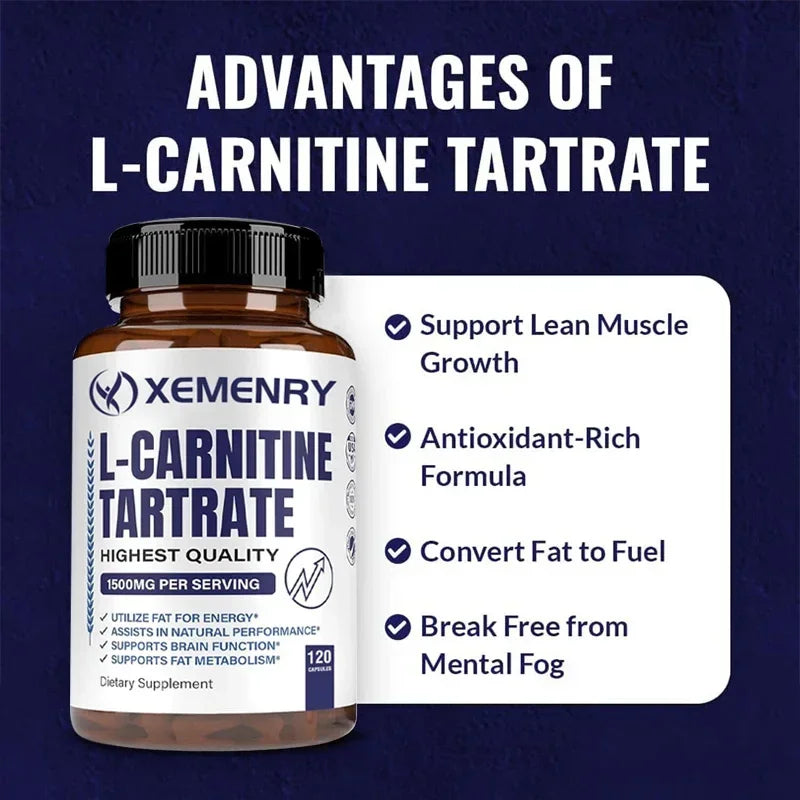 L-Carnitine Tartrate Premium Capsules 1500 mg - Natural Energy Production, Supports Metabolism