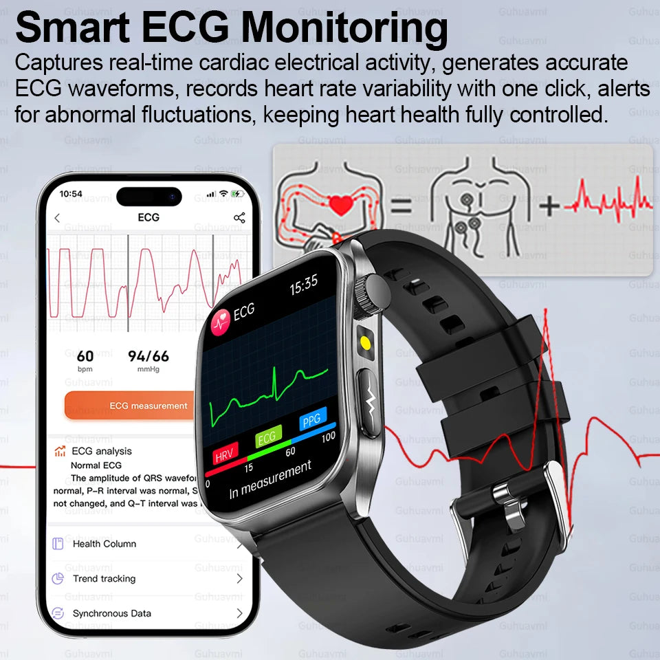 2025 New Mcro Phsical Examination 650nm Laser Therapy ECG Urci Acid Blood Fat Smart Watch Men Blood Pressure Heart Rate Bracelet