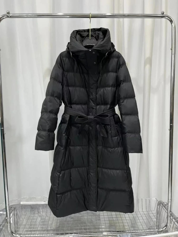 Fashionable Autumn Winter New 2025 Winter Women Thick White Duck Down Jacket Female Long Hooded Puffer Coat Ladies Outerwear