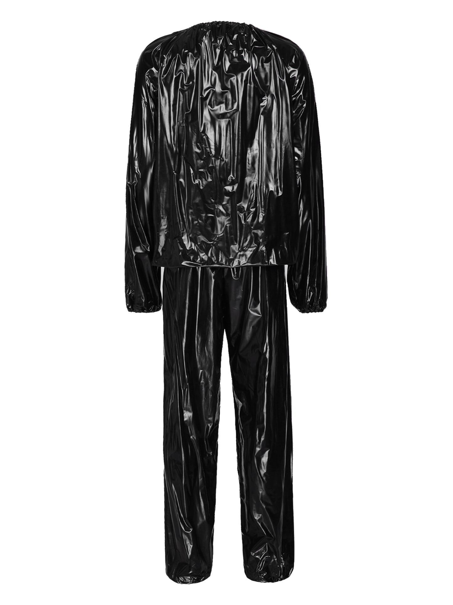2Pcs Women Sauna Suit PVC Long Sleeve Elastic Cuff Top Pants Set Fitness Gym Workout Outfit Sweat Suits for Adults Clothes Sets