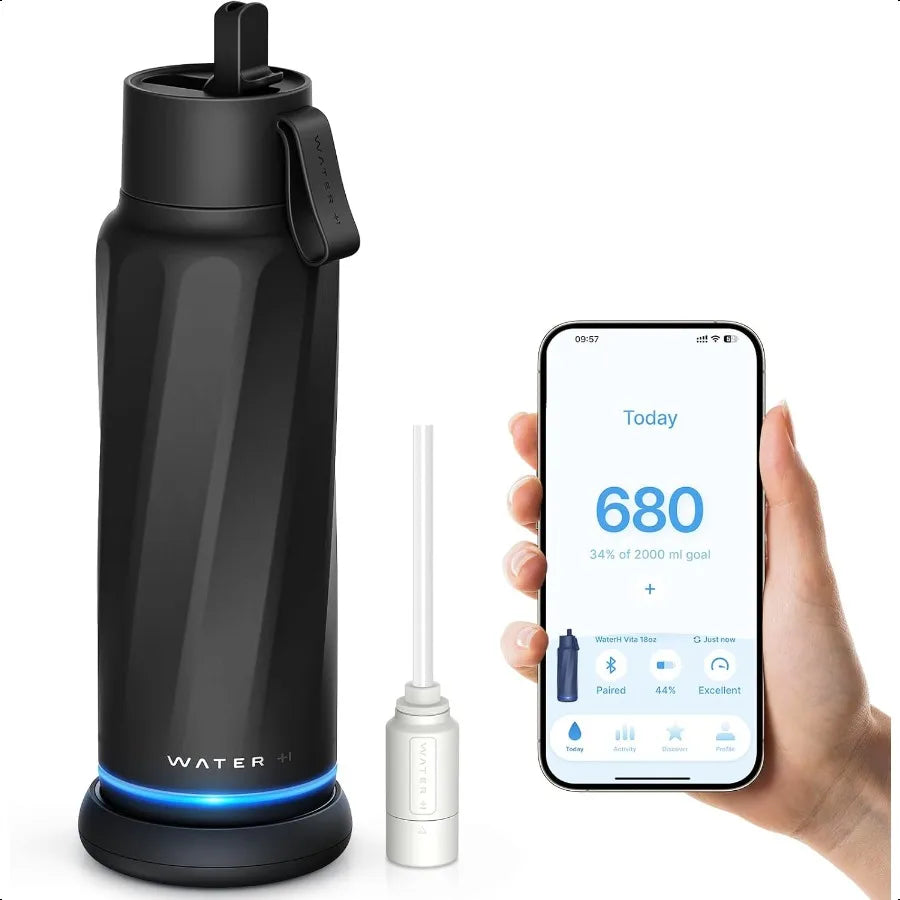 Vita Smart Water Bottle with Reminder to Drink Water BPAFree Vacuum Insulated Water Bottles with Filter Straw Bluetooth Intake