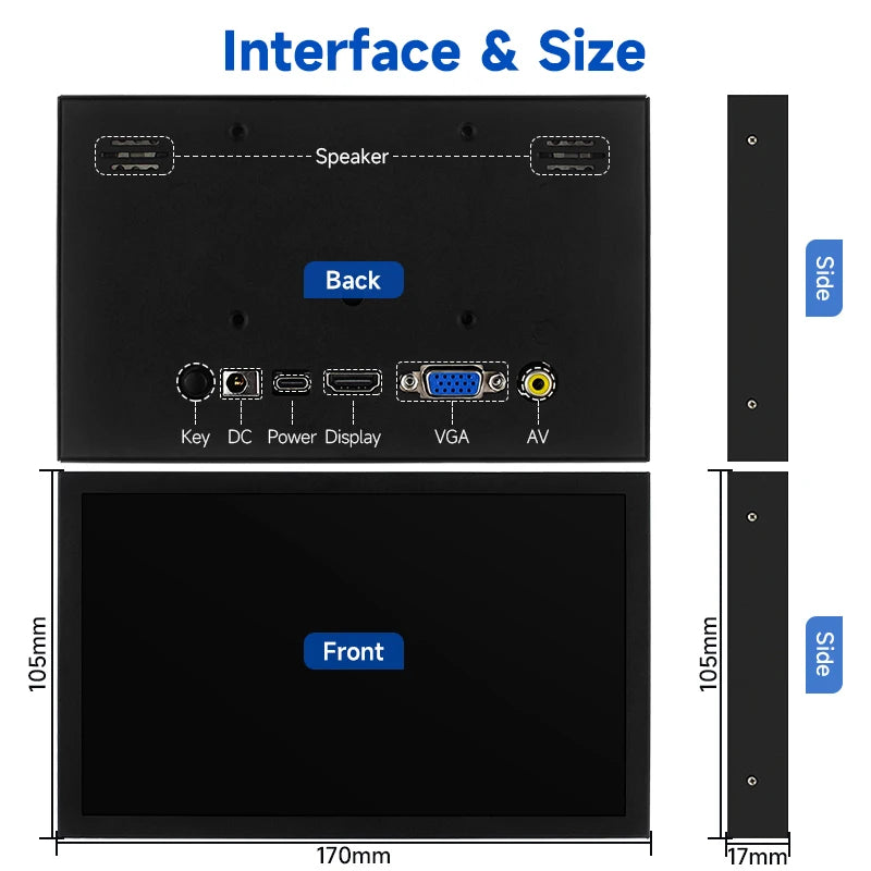 7 Inch Portable Display IPS 1024x600 LCD HDMI-compatible VGA AV Input DC Type C Power In for PC Laptop Camera TV Box DVD ScreenComputer MonitorsGoWisse.com