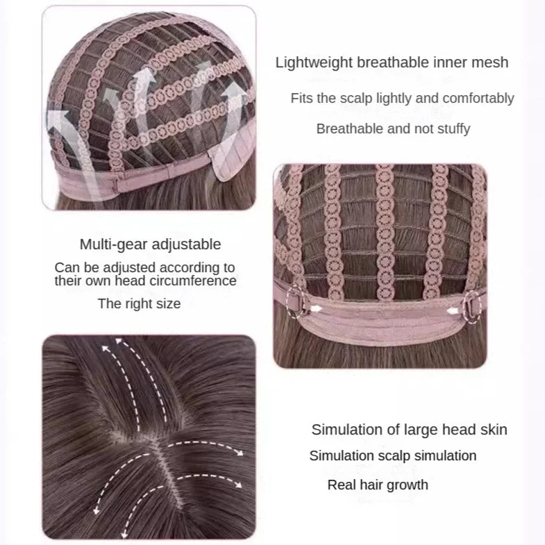 Black Wig Female Headband Body Wavy Rose Hair Net Models in French Bangs High Level Simulation Hair Wig 가발