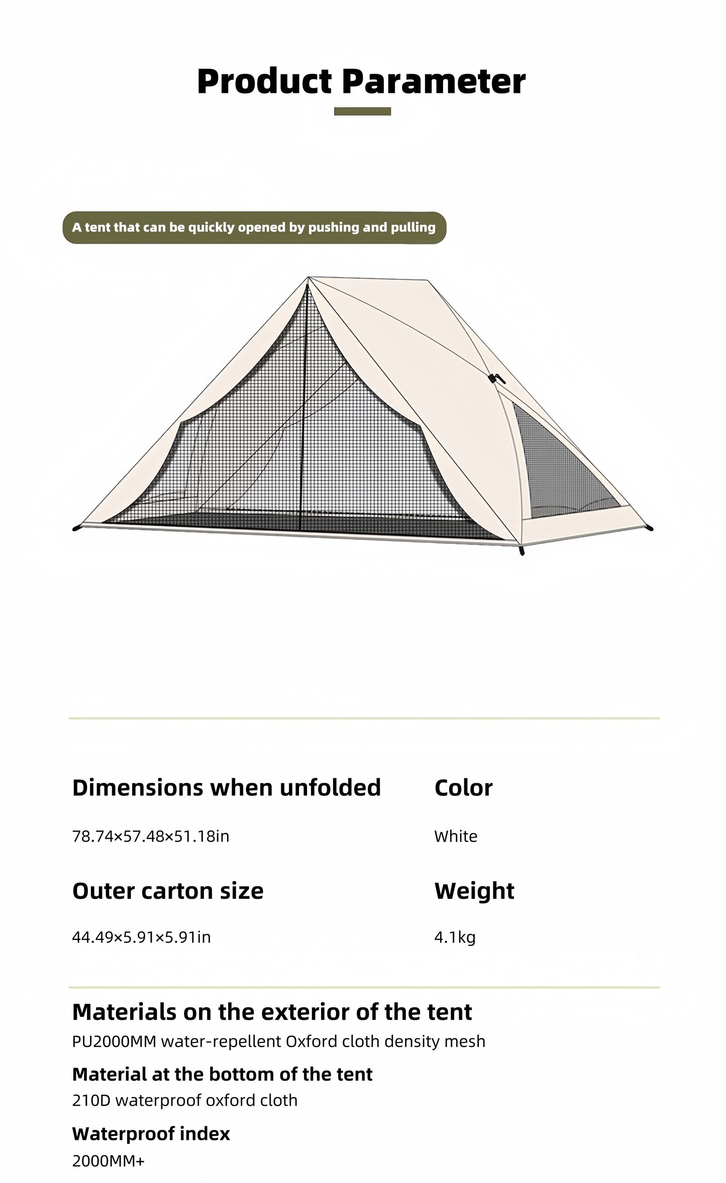 Camping Tent Beach Tent 3-4 Person Family Foldable Shelter Waterproof Automatic Setup For Camping Hiking Traveling