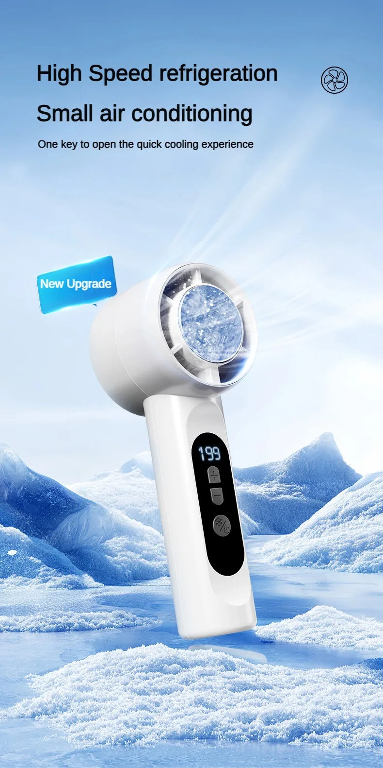Handheld Portable Fan 199-Speed Desktop Fan USB Rechargeable Cooling Refrigeration Fan LED Display For Home Office Travel 