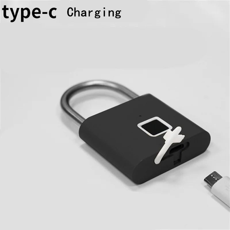 1PC Electronic Semiconductor Fingerprint Lock Smart Door Lock Rechargeable Security Padlock for Dormitory Home