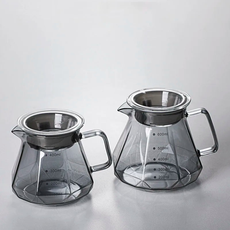 Leeseph Espresso Glass Carafe Coffee Pot, Pour Over Coffee Filter Kettle - 400ml 600ml Diamond Glass Coffee Sharing Pot