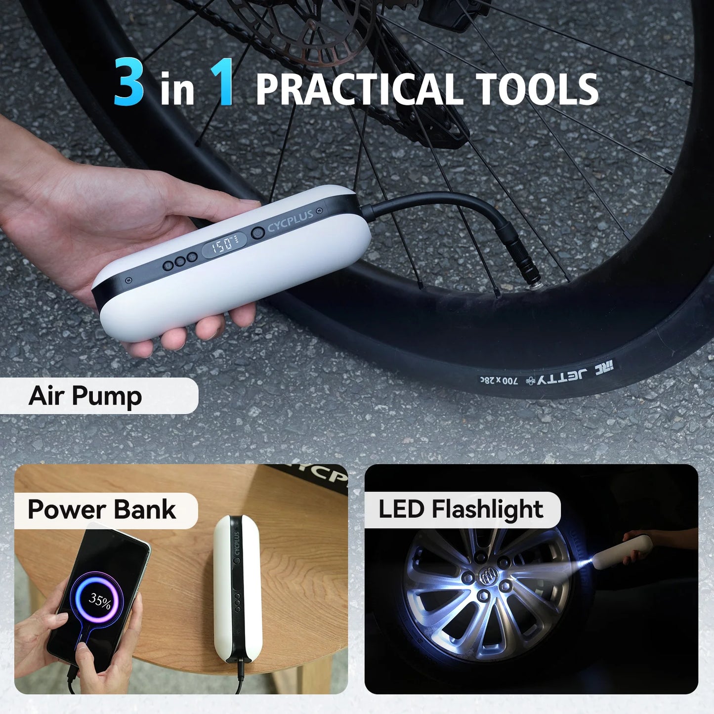 CYCPLUS Smart Air Pump Bicycle Accessories High Pressure Portable Inflator Power Bank Hand Pump for Bike Car Tyre MTB Foot Ball