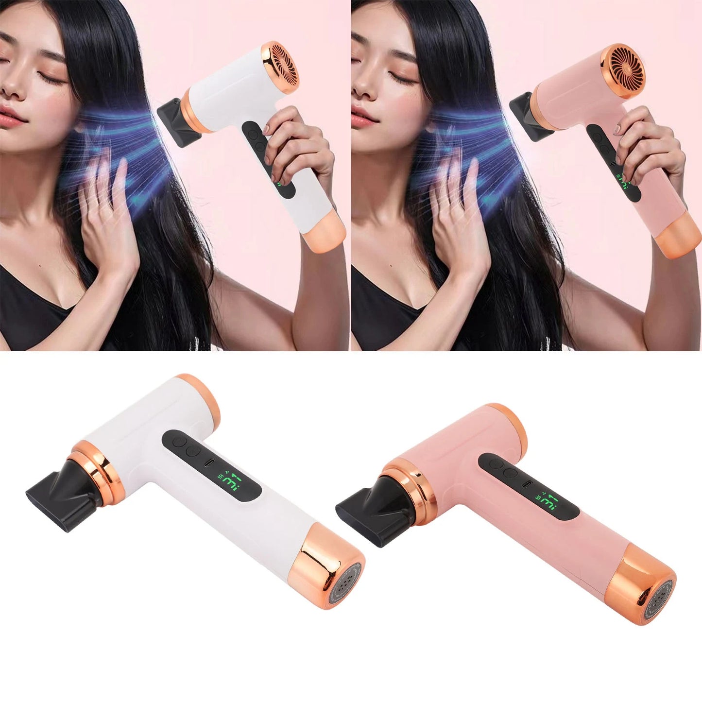 Hot and Cold Air Hair Dryer 15000mAh 200W Lightweight Multi Modes Portable Hair Dryer Ergonomic Grip with Nozzle for Travel