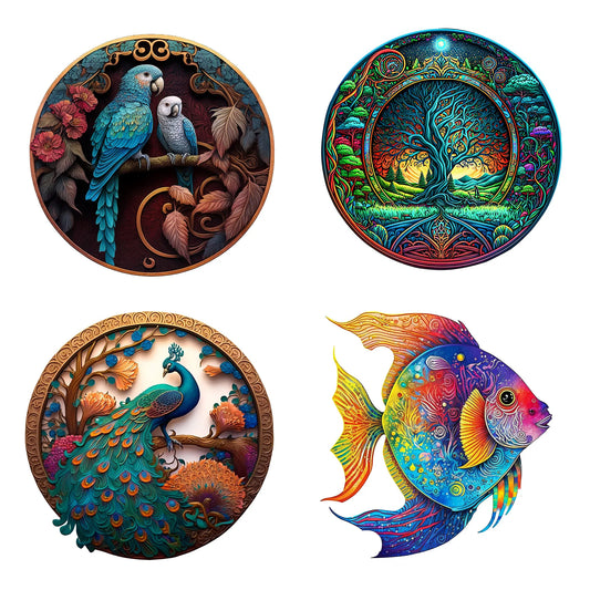 Top Quality 3D Jigsaw Wooden Puzzles Fish Bird Animal Shape Card Adults Kid Toys Gifts Family Puzzle Game Home Decoration 