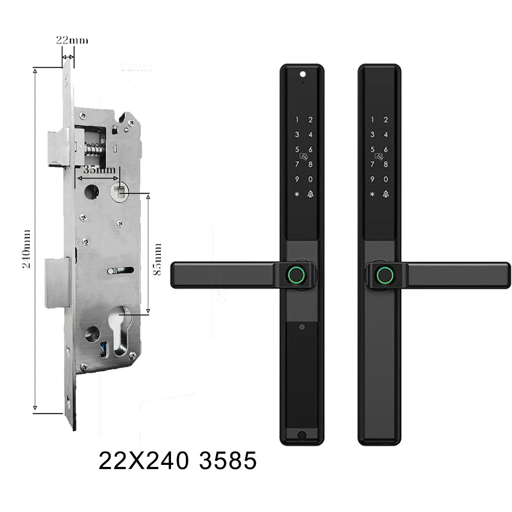 Waterproof Sliding Door Smart Lock Tuya WiFi Fingerprint Digital Code RFID Card Anti-Lock Aluminum Double-Side Electronic Lock
