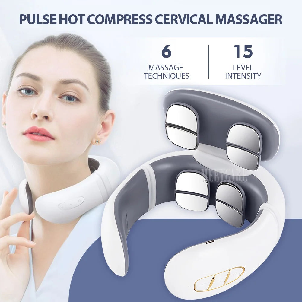 Smart Back Neck Massager TENS Pulse Shoulder Neck Massage Cervical Heating Relieve Pain Muscle Health Care
