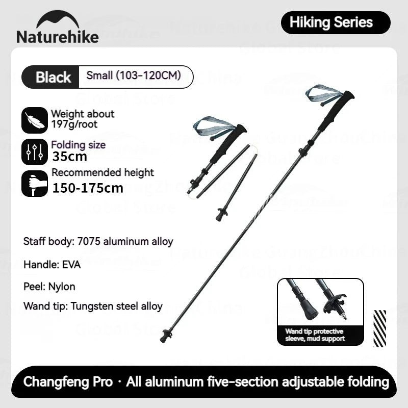 Naturehike 5-Section Walking Stick Pole Carbon Fiber Aluminum Alloy Folding Teleskopic Ultralight Trekking Hiking Canes UL Pro