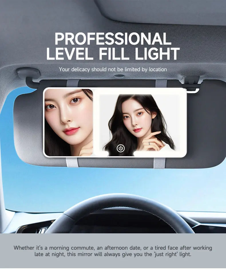 Car Sun Visor Makeup Mirror LED Touch Screen Adjustable Brightness Auto Interior Makeup HD Mirror with Magnifying Glass