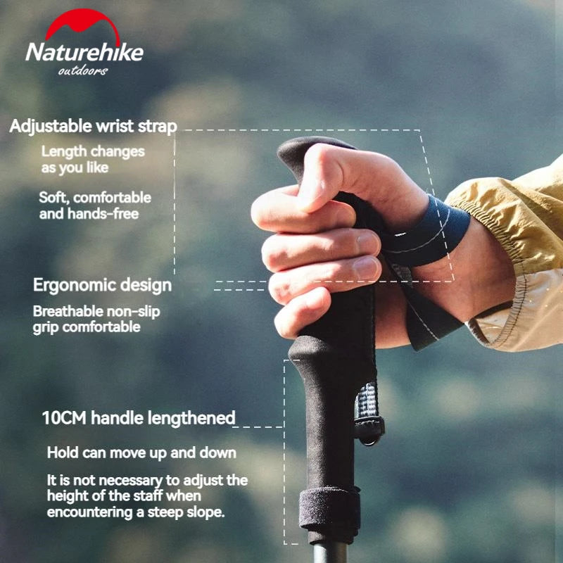 Naturehike 5-Section Walking Stick Pole Carbon Fiber Aluminum Alloy Folding Teleskopic Ultralight Trekking Hiking Canes UL Pro
