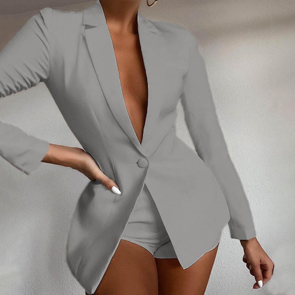 Women Suit Coat Single Button Lapel Deep V Neck Solid Color Formal Business OL Commute Lady Coat Jacket Slim Fit Blazer