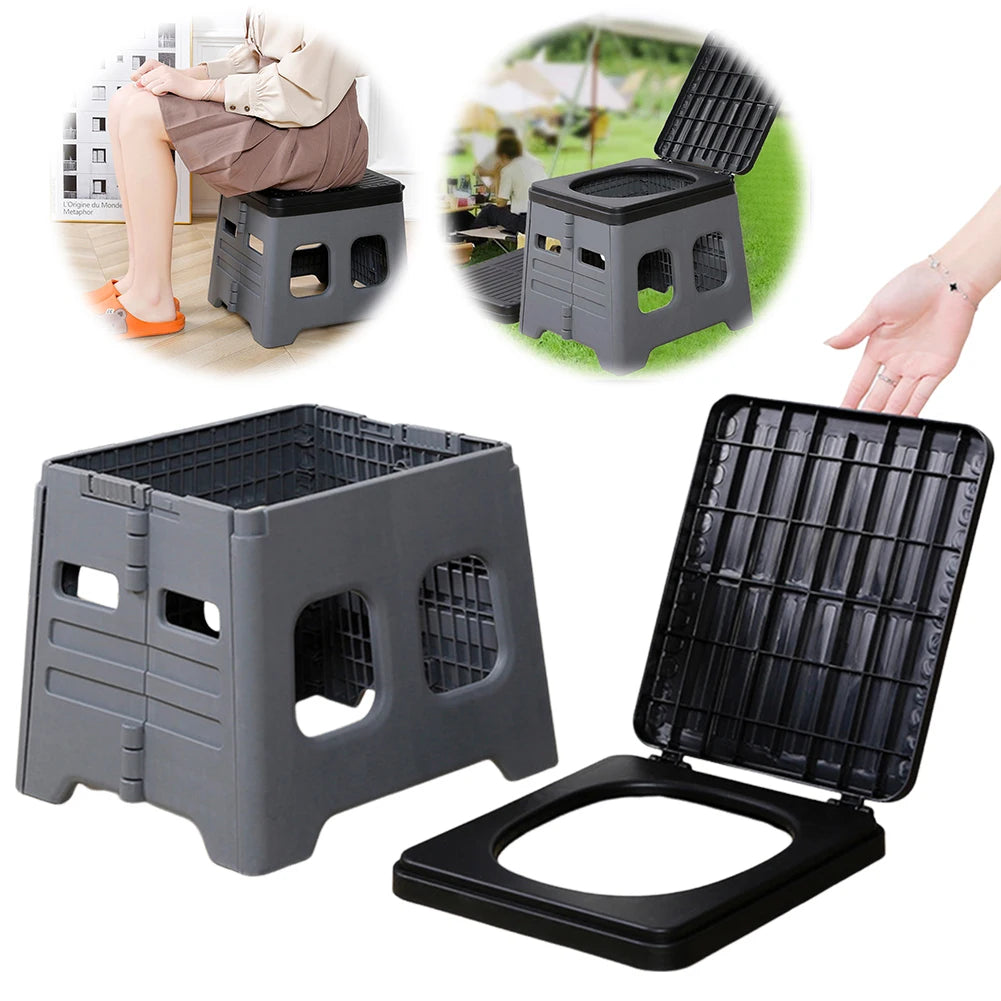 Portable Camping Toilet with Lid Foldable Outdoor Camp Toilet Multifunctional Folding Truck Toilet for Emergencies Car Outdoor