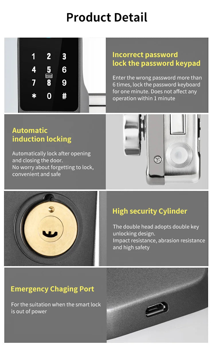 Tuya Wifi Waterproof Outdoor Smart Door Lock TTLock App Fingerprint Lock Card Code Remote Unlock Keyless Digital Electronic Lock