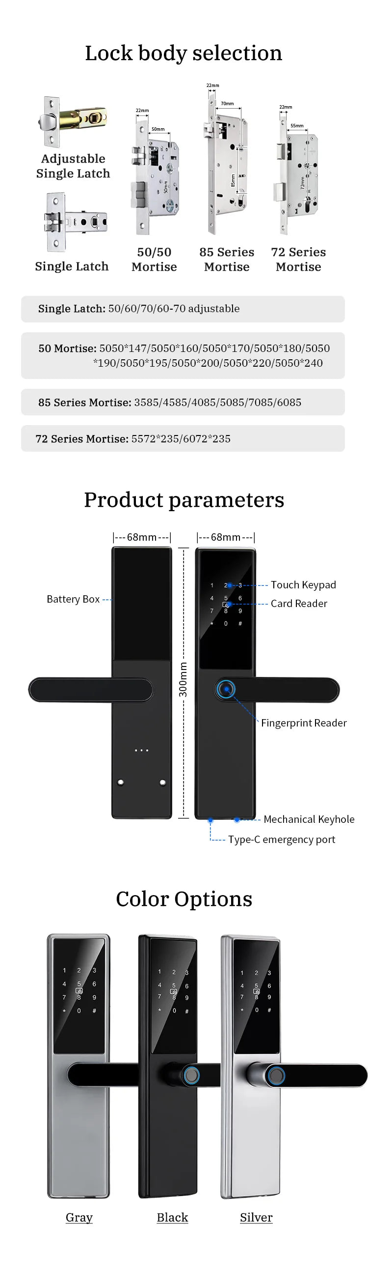 Bluetooth Fingerprint Door Lock TTLock App Code Card Key Touch Screen Smart Door Lock Security Digital Electronic Lock For Home