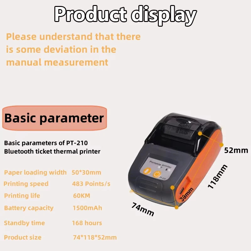 Mini Receipt Printer Portable, Bluetooth, Ticket ,Bill Receipt, POS, iOS/Android