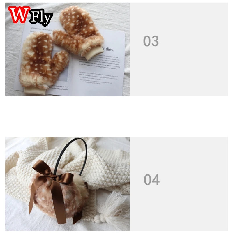 Subculture Y2K GIRL Spicy Girls Handmade Gothic Lolita Harajuku hairy Cute Deer Christmas decoration performance costume set