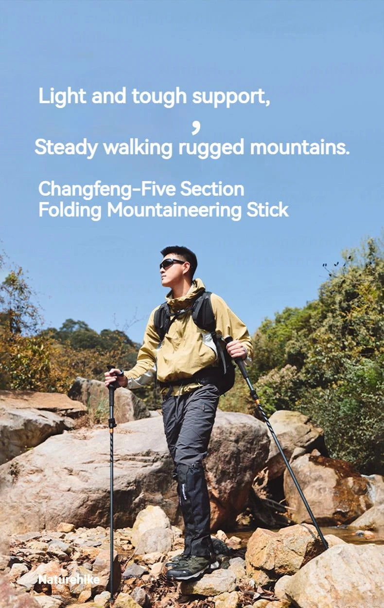 Naturehike 5-Section Walking Stick Pole Carbon Fiber Aluminum Alloy Folding Teleskopic Ultralight Trekking Hiking Canes UL Pro