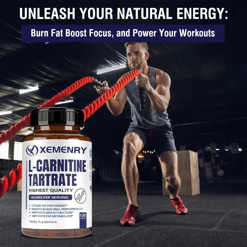 L-Carnitine Tartrate Premium Capsules 1500 mg - Natural Energy Production, Supports Metabolism