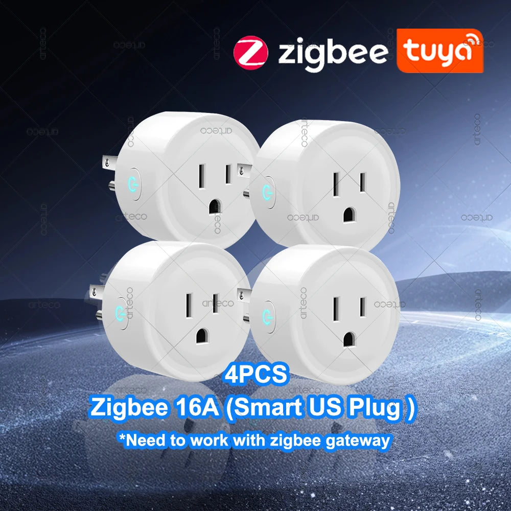 4Pcs Tuya 16A Smart Plug Zigbee WiFi US Standard Socket Canada Mexico Plug Power Monitoring Works With Alexa Google Assistant