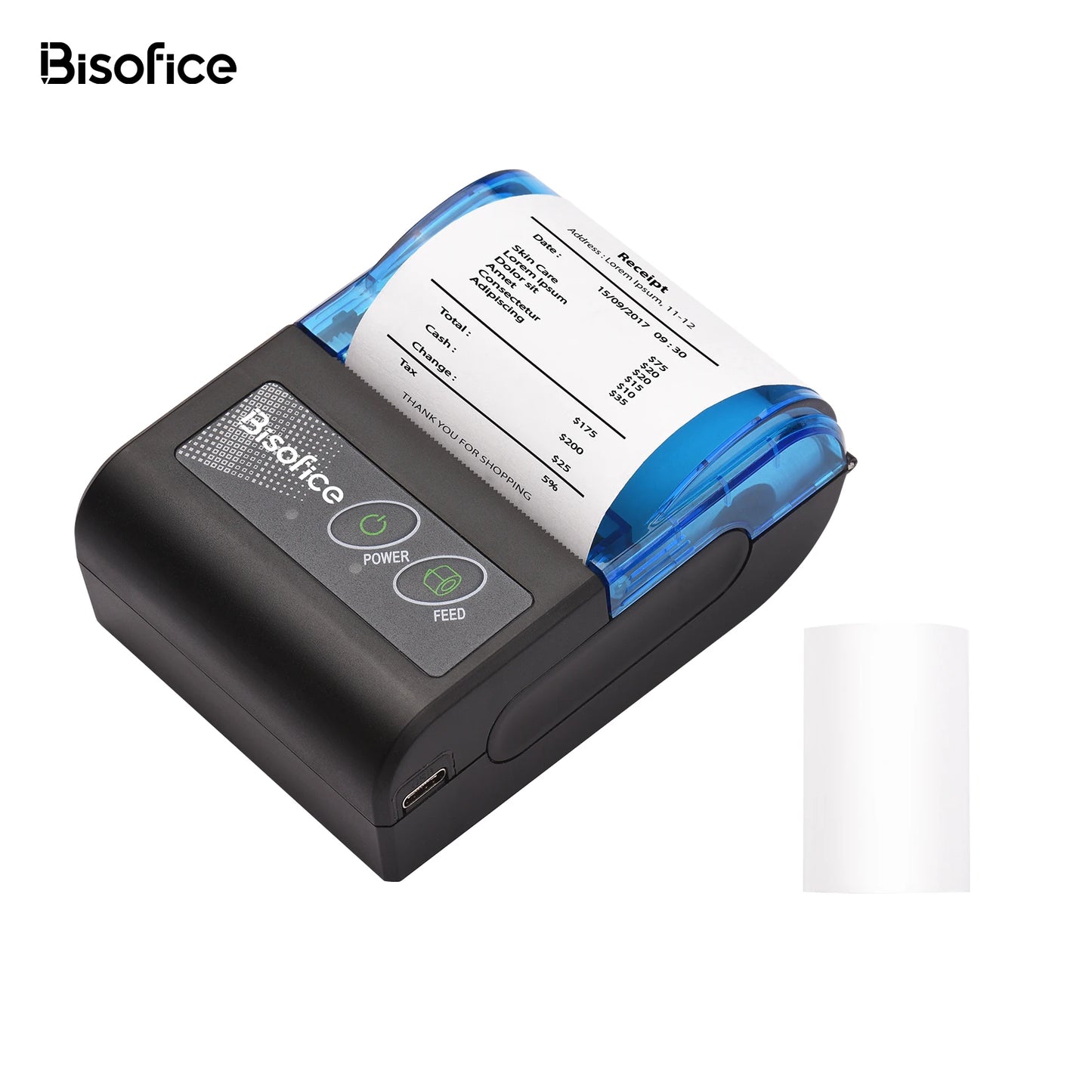 Bisofice Portable Mini Thermal Printer 2 inch Wireless USB Receipt Bill Ticket Printer with 58mm Print Paper for Restaurant