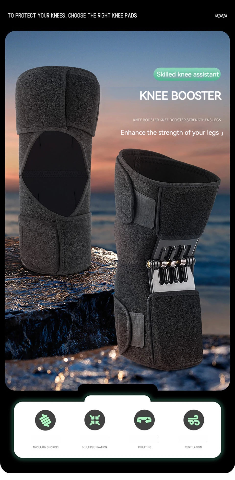 GOBYGO 1Pcs Adjustable Knee Booster Knee Brace For Patella Immobilization Squatting Knee Protector Outdoor Mountaineering Unisex